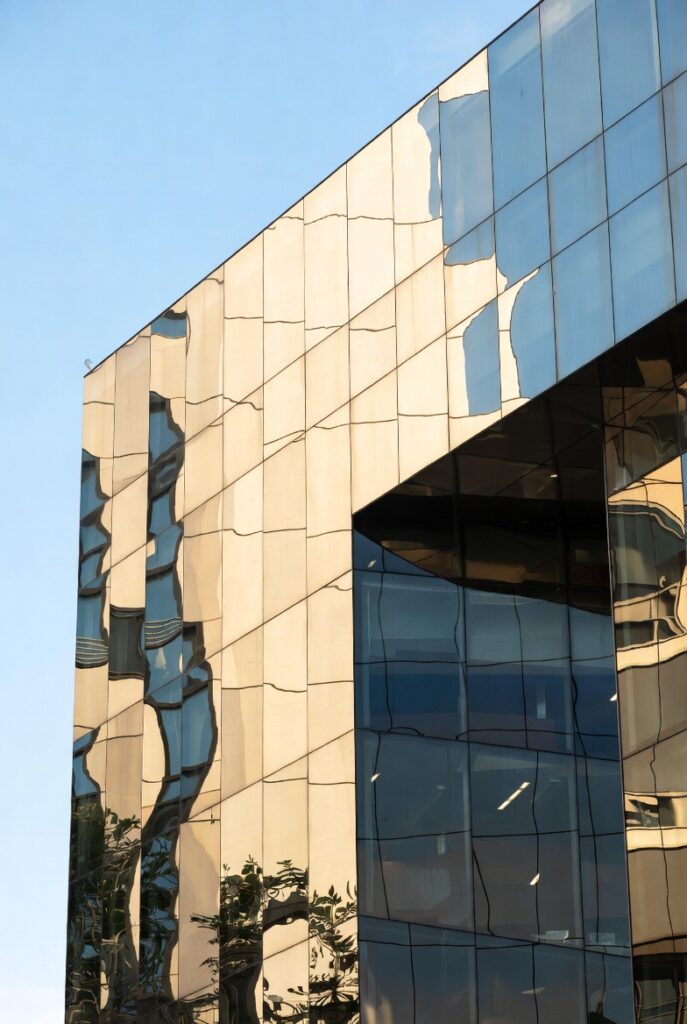 Mirrored glass installed on commercial building