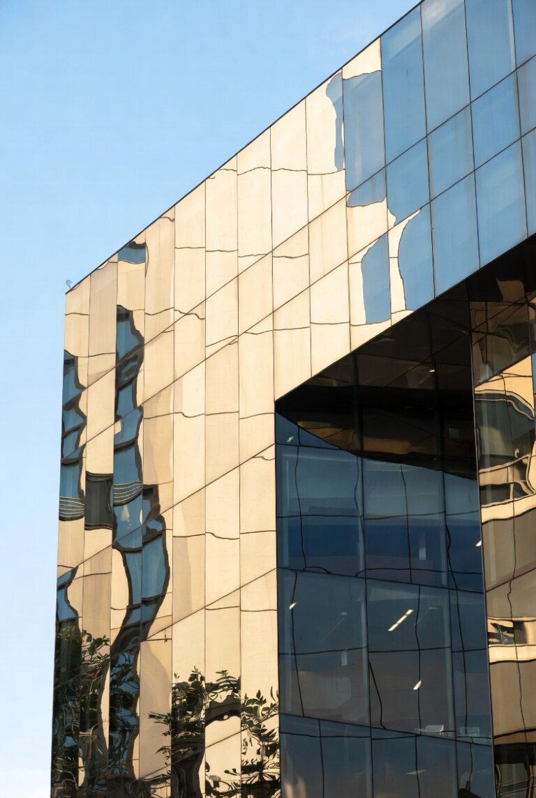 Mirrored glass installed on commercial building